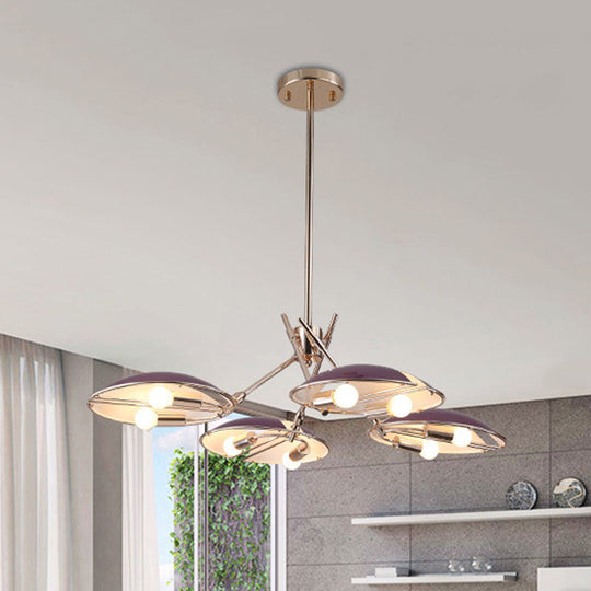 Modern Flat Dome Metallic Ceiling Chandelier with 8 Lights for Living Room in Purple