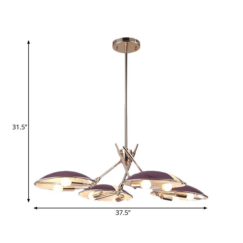 Modern Flat Dome Metallic Ceiling Chandelier with 8 Lights for Living Room in Purple