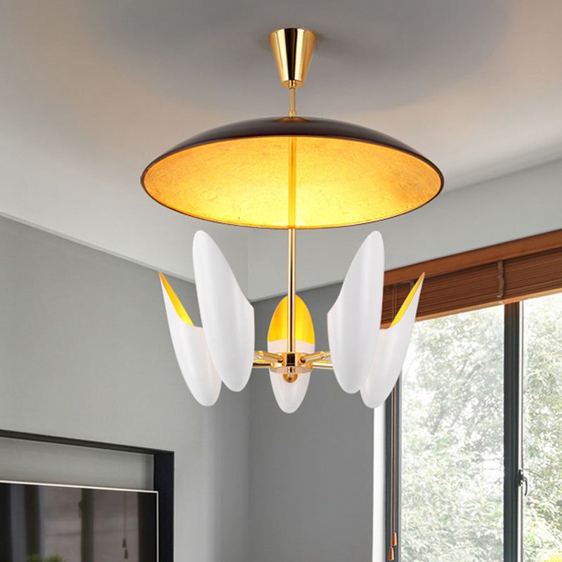 Modern Aluminum Chamfered Capsule Chandelier With 5-Head White Pendant Ceiling Lamp