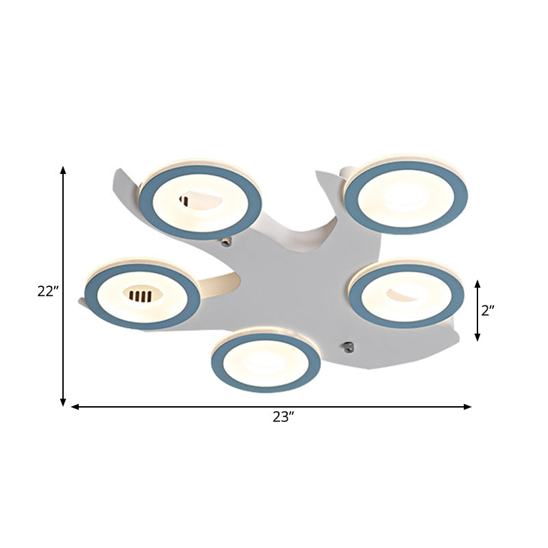 Blue Nordic LED Ceiling Light with 5 Acrylic Rings and Iron Canopy for Bedroom Flush Mount