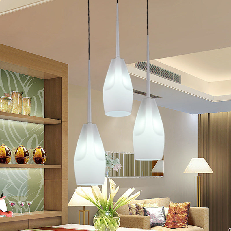 Modern White Glass Waterdrop Suspension Light - Cluster Pendant Lamp With 3 Heads For Dining Room