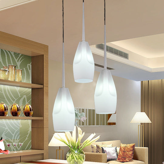 Modern White Glass Waterdrop Suspension Light - Cluster Pendant Lamp With 3 Heads For Dining Room