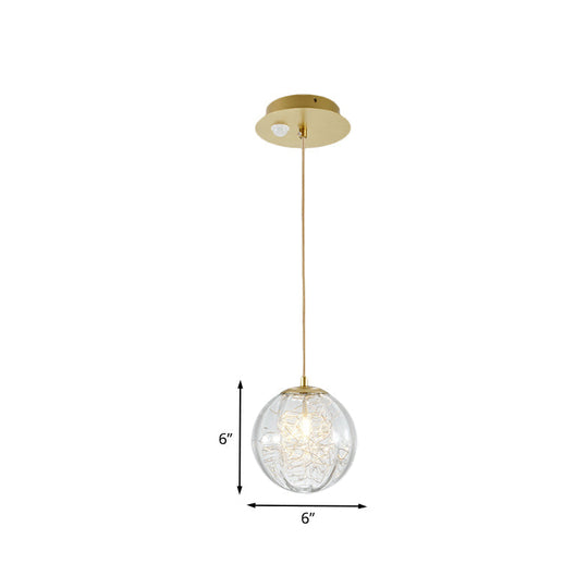 Modern Brass Pumpkin Ball Pendant Lamp With Clear Glass For Bedside Lighting