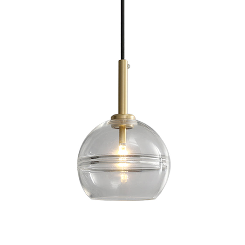 Modernist Brass Pendant Lamp With Clear/Smoke Gray Ruffle Glass Shade - 1 Light Living Room Hanging