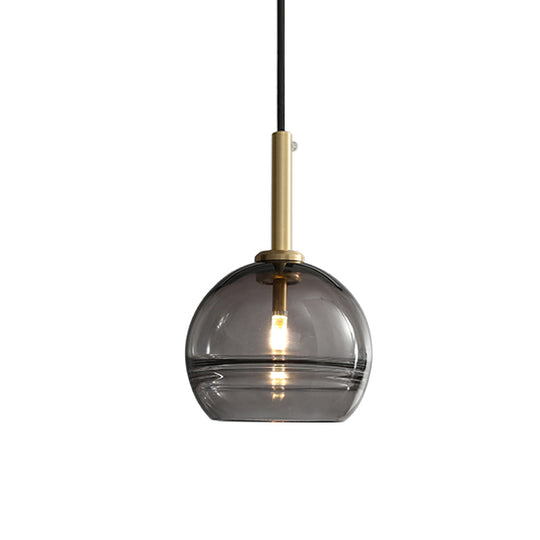 Modernist Brass Pendant Lamp With Clear/Smoke Gray Ruffle Glass Shade - 1 Light Living Room Hanging