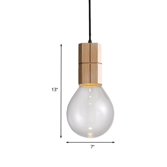 Clear Glass Ceiling Pendant Light with Wood Hanging Kit and Warm/White LED Bulb