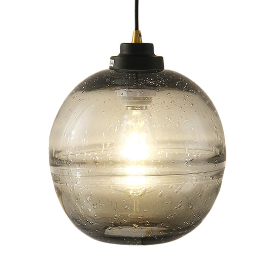Modern Black Ball Suspension Light With Smoke Gray Bubble Glass Pendant