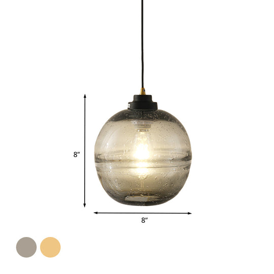Modern Black Ball Pendant Light with Smoke Gray Bubble Glass - Single Head Suspension