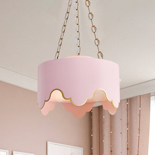 Lampe suspendue postmoderne à 1 ampoule en fer avec bordure volantée, rose/blanc, pour salle à manger