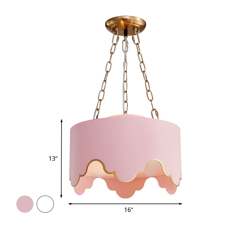 Lampe suspendue postmoderne à 1 ampoule en fer avec bordure volantée, rose/blanc, pour salle à manger
