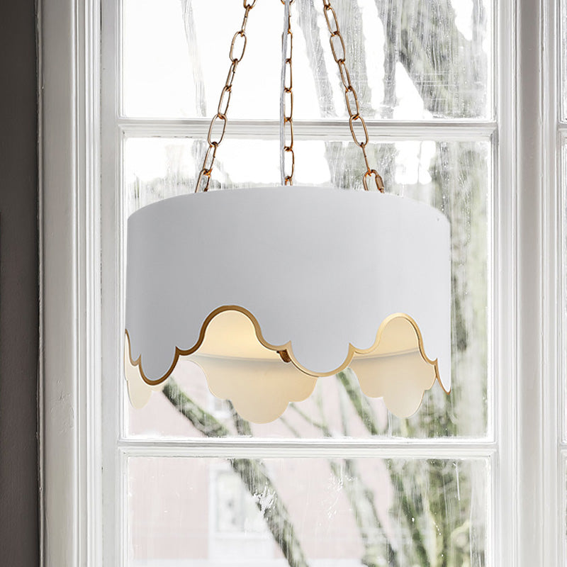 Lampe suspendue postmoderne à 1 ampoule en fer avec bordure volantée, rose/blanc, pour salle à manger