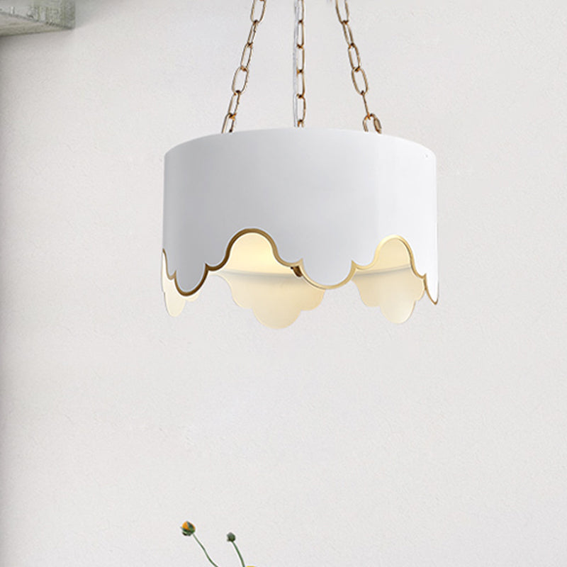 Lampe suspendue postmoderne à 1 ampoule en fer avec bordure volantée, rose/blanc, pour salle à manger