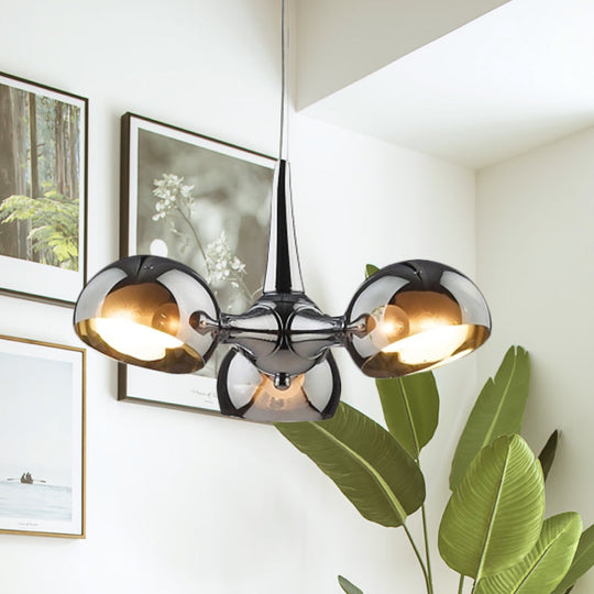 Lustre bol postmoderne en chrome - Plafonnier suspendu en verre miroir à 3/5 lumières pour salle à manger
