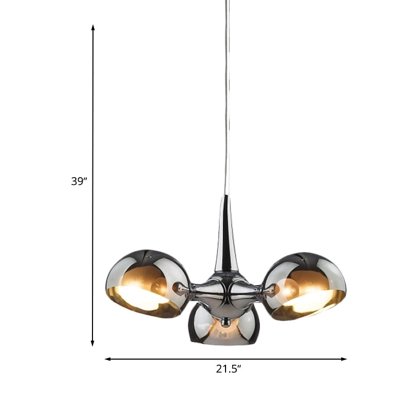 Lustre bol postmoderne en chrome - Plafonnier suspendu en verre miroir à 3/5 lumières pour salle à manger