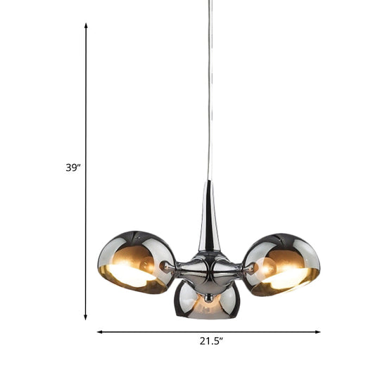 Lustre bol postmoderne en chrome - Plafonnier suspendu en verre miroir à 3/5 lumières pour salle à manger