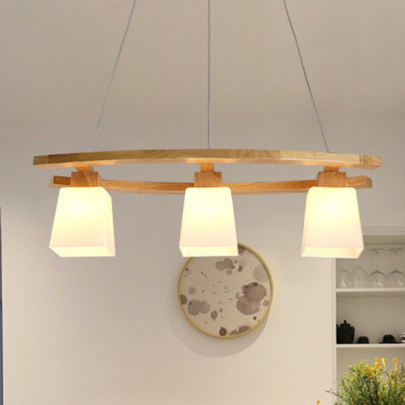 Minimalist Wood And Glass Pendant Light With 3 Bulbs For Kitchen White