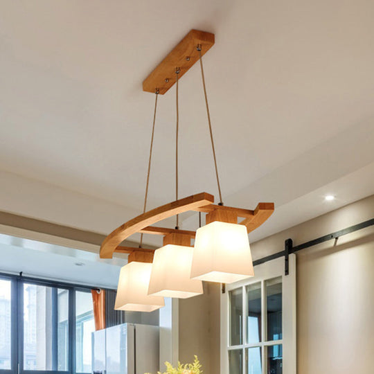 Minimalist Wood And Glass Pendant Light With 3 Bulbs For Kitchen