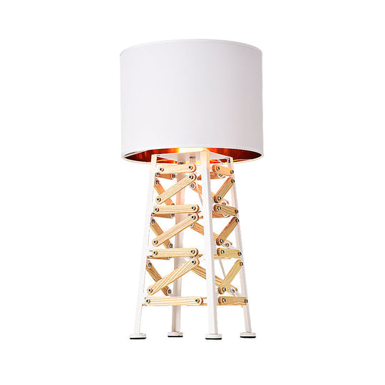 Modernist Tower Nightstand Lamp - 1 Head Metal Light In White/Black With Fabric Shade