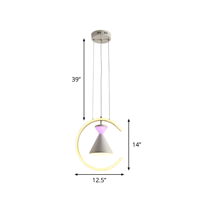 Kit de suspension LED minimaliste en acrylique : suspension en forme de sablier et d'anneau avec finition blanche - Parfait pour les tables