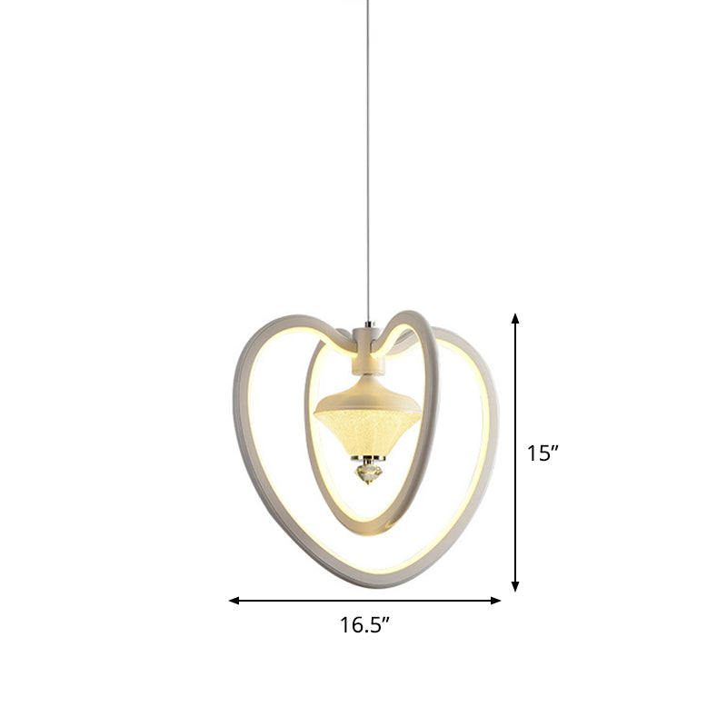Plafonnier LED suspendu en acrylique avec cadre en forme de cœur, suspension blanche avec accent en diamant