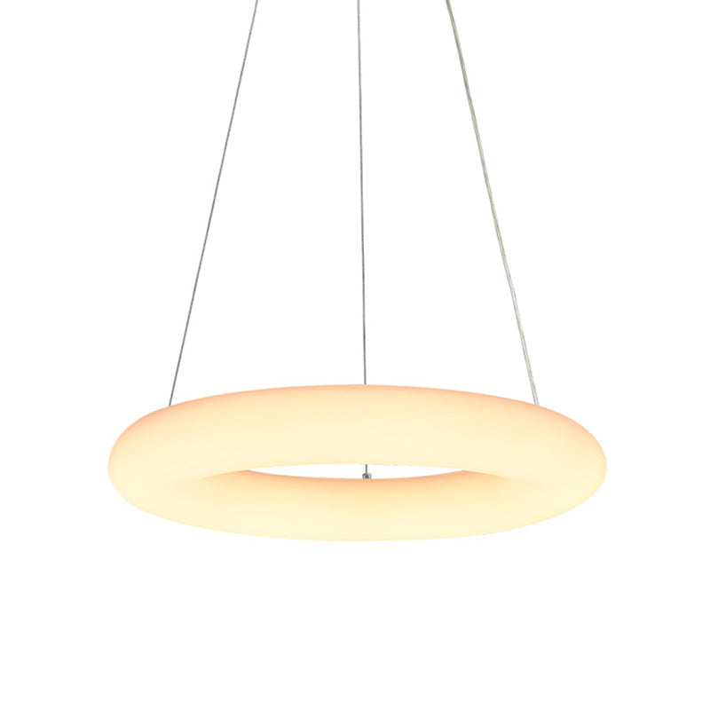 Lustre suspendu à LED moderne en forme d'anneau de vésicules blanches, plafonnier minimaliste en acrylique au-dessus d'une table - Largeur de 12"/16"