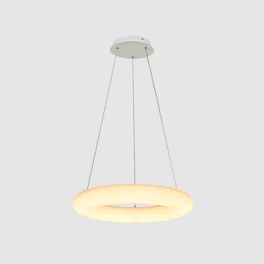 Lustre suspendu à LED moderne en forme d'anneau de vésicules blanches, plafonnier minimaliste en acrylique au-dessus d'une table - Largeur de 12"/16"