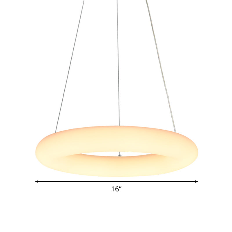 Lustre suspendu à LED moderne en forme d'anneau de vésicules blanches, plafonnier minimaliste en acrylique au-dessus d'une table - Largeur de 12"/16"