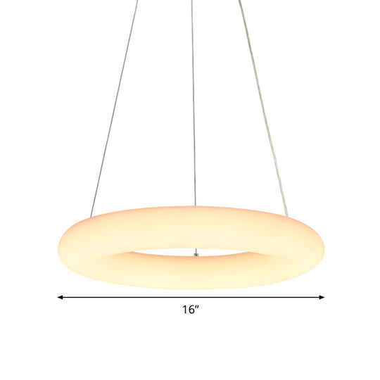 Lustre suspendu à LED moderne en forme d'anneau de vésicules blanches, plafonnier minimaliste en acrylique au-dessus d'une table - Largeur de 12"/16"