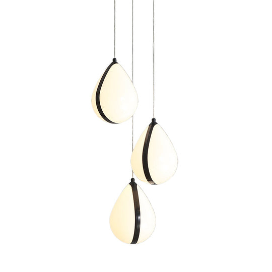 Modern Waterdrop Multi-Light Pendant Acrylic Ceiling Lamp With Led Black White/Warm Light