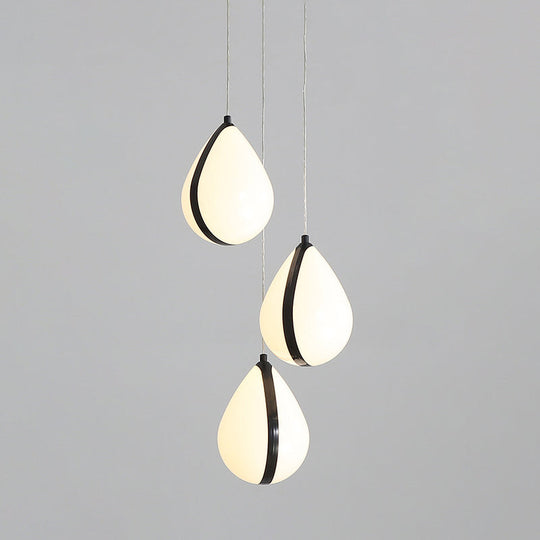 Modern Waterdrop Multi-Light Pendant Acrylic Ceiling Lamp With Led Black White/Warm Light