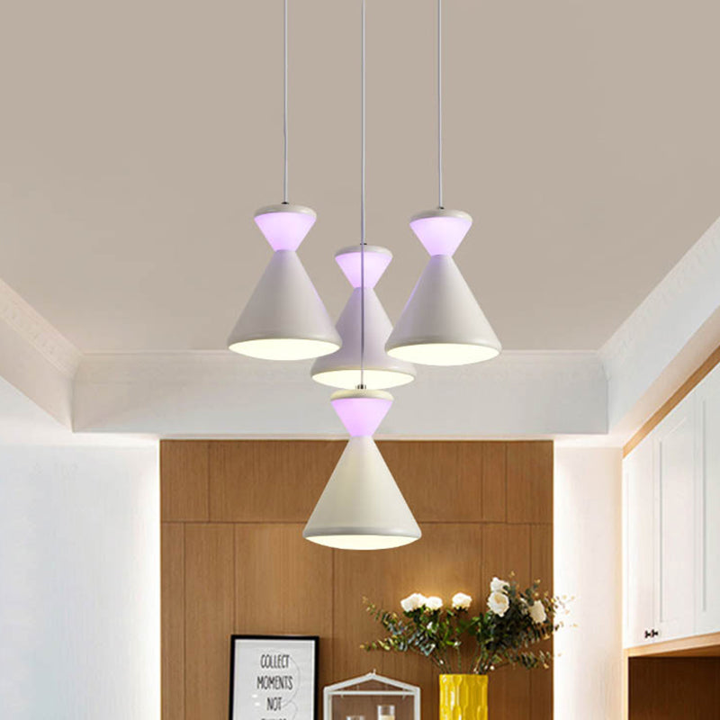 Modern White Led Cluster Pendant Light With Hourglass Acrylic Shades For Dining Room