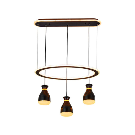 Modernist Wine Jar Led Pendant Light For Dining Room - Black Acrylic 3 Lights Loop Detail