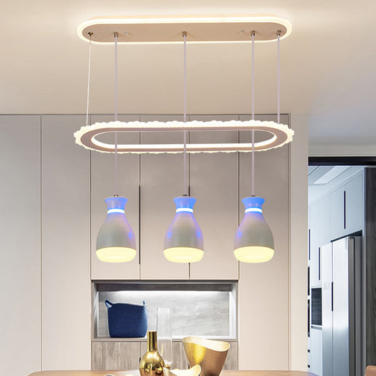 Minimalist Led Multi Light Pendant With Oval Ring Shelf For Dining Room - Wine Jar Ceiling Fixture
