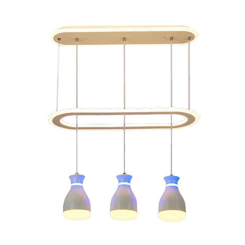 Minimalist Led Multi Light Pendant With Oval Ring Shelf For Dining Room - Wine Jar Ceiling Fixture