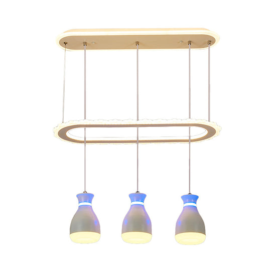 Minimalist Led Multi Light Pendant With Oval Ring Shelf For Dining Room - Wine Jar Ceiling Fixture