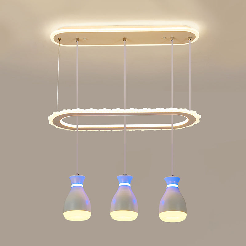 Minimalist Led Multi Light Pendant With Oval Ring Shelf For Dining Room - Wine Jar Ceiling Fixture