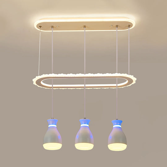 Minimalist Led Multi Light Pendant With Oval Ring Shelf For Dining Room - Wine Jar Ceiling Fixture