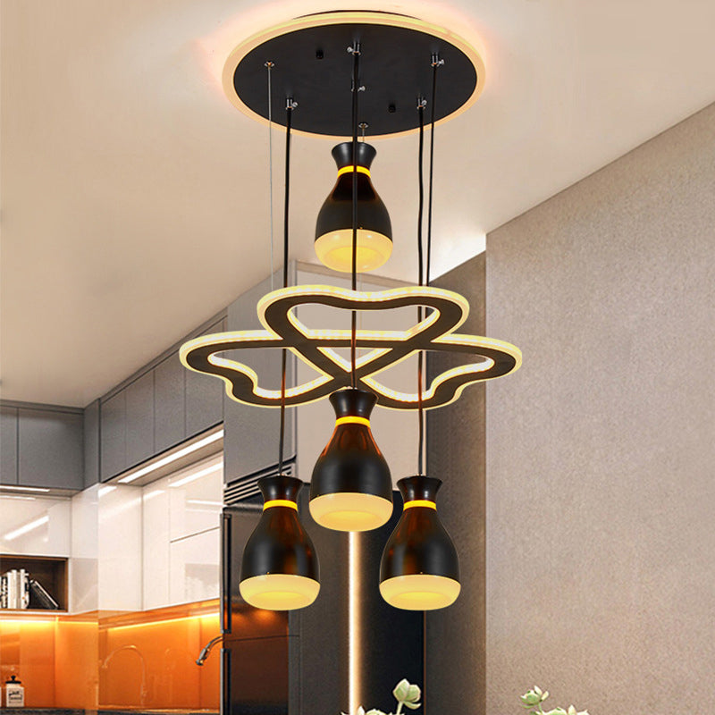 Modern Wine Jar Cluster Pendant Light: 4-Light Acrylic LED Ceiling Lamp in White/Black with Heart Frame
