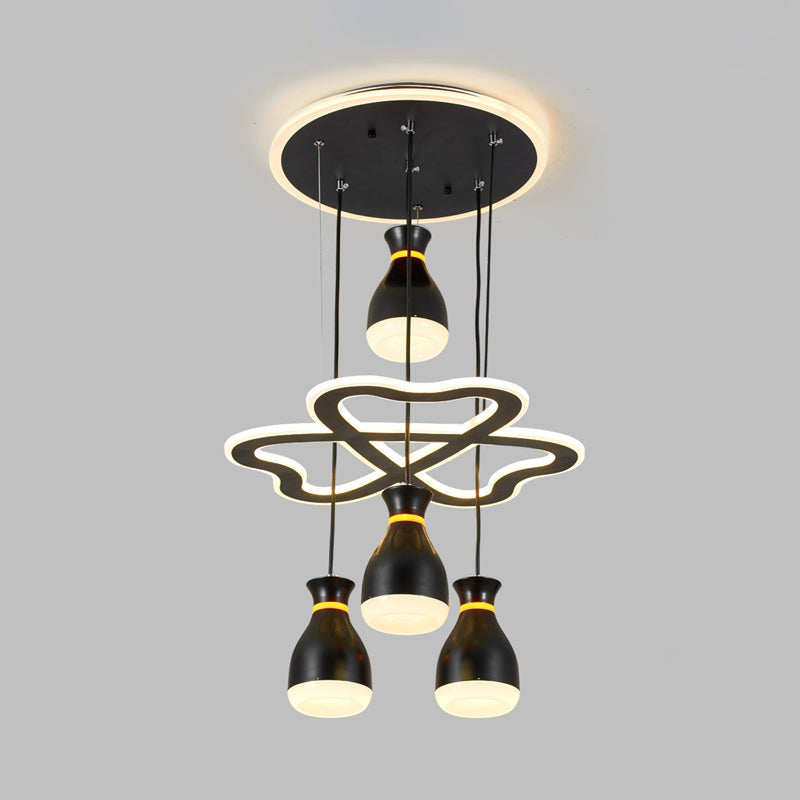 Modern Wine Jar Cluster Pendant Light: 4-Light Acrylic LED Ceiling Lamp in White/Black with Heart Frame