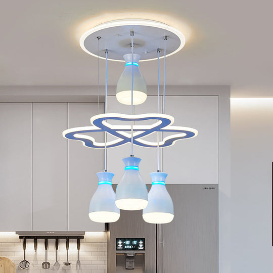 Modern Wine Jar Cluster Pendant Light: 4-Light Acrylic LED Ceiling Lamp in White/Black with Heart Frame