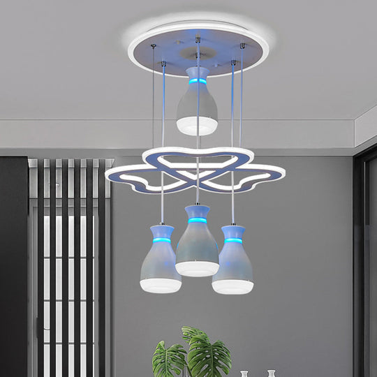 Modern Wine Jar Cluster Pendant Light: 4-Light Acrylic LED Ceiling Lamp in White/Black with Heart Frame