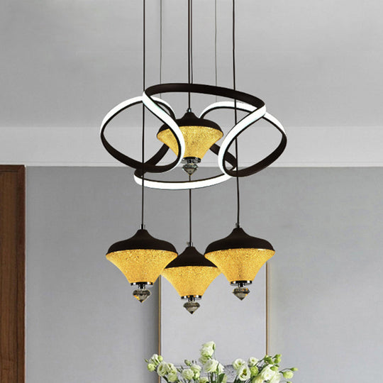 Modern Acrylic LED Pendant Light with 4 Lights - Black Wave Design