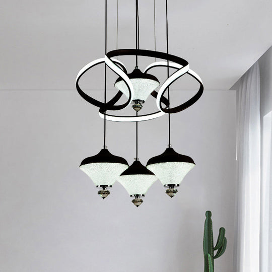 Modern Acrylic LED Pendant Light with 4 Lights - Black Wave Design