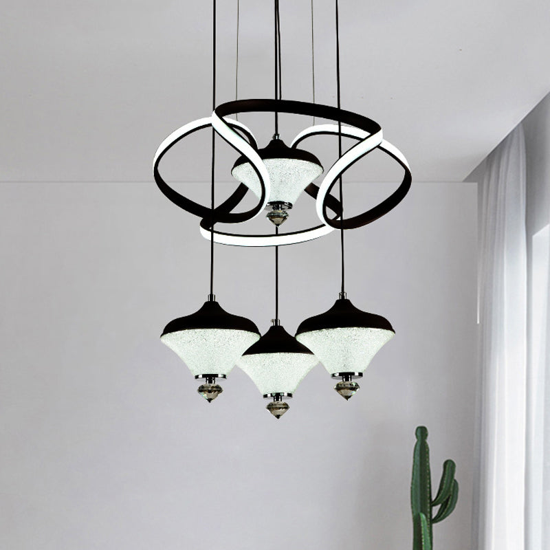 Modernist Acrylic Led Pendant Light - Black Wave Design 4 Lights Hanging Ceiling Lamp