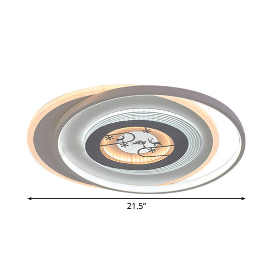 Modern Led Acrylic Flushmount Light Fixture - White Circular With Deer And Tree Pattern