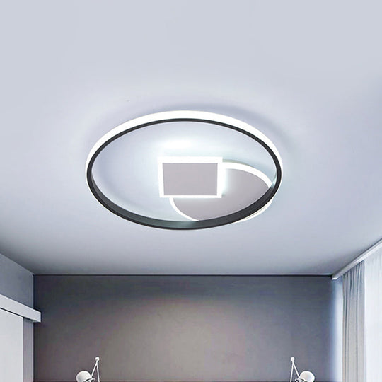 Simple Acrylic LED Flush Mount Ceiling Lamp, Round and Square Design, White-Black, White/Warm Light, 16.5"/20.5" Wide