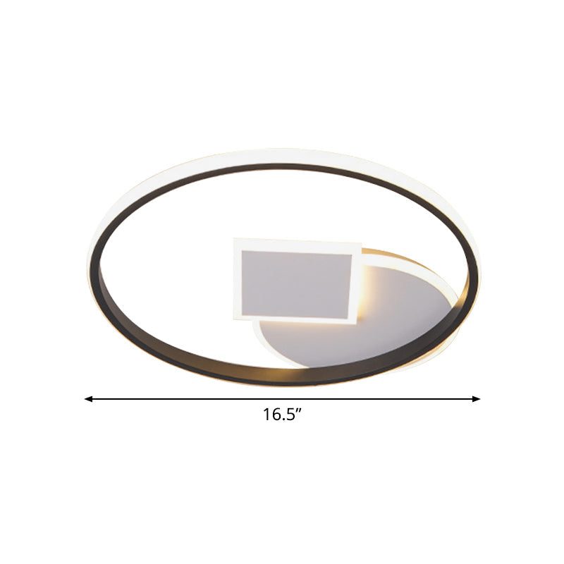 Simple Acrylic LED Flush Mount Ceiling Lamp, Round and Square Design, White-Black, White/Warm Light, 16.5"/20.5" Wide