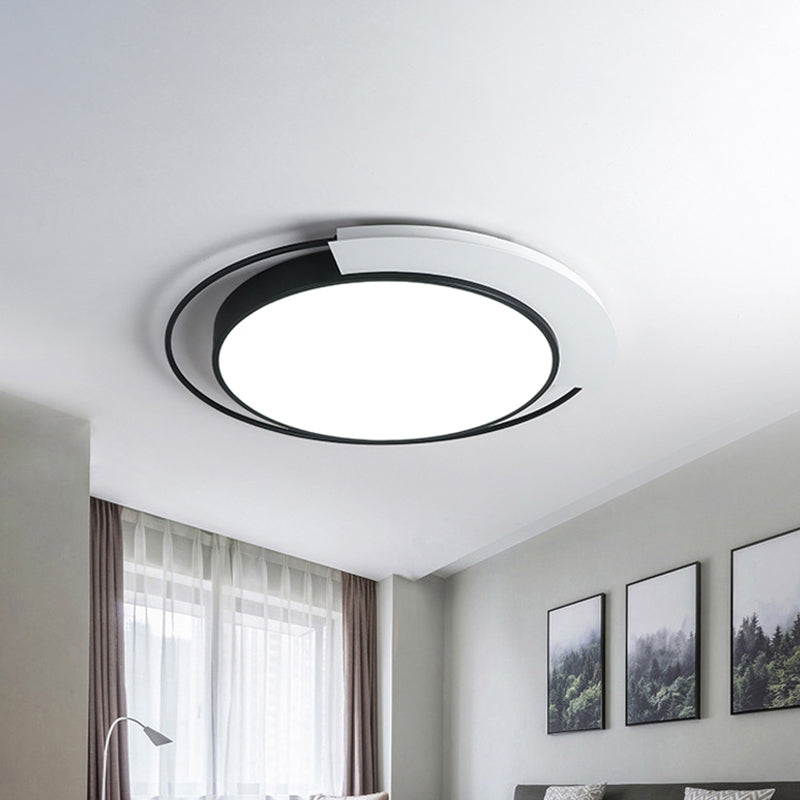 Modern Round Metal Ceiling Flush Light: White/Black LED, Bedroom Lighting, 18"/21.5" W