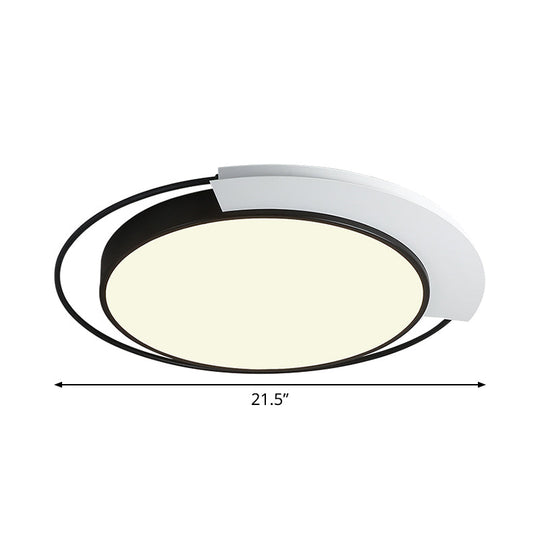 Modern Round Metal Ceiling Flush Light: White/Black Led Bedroom Lighting 18/21.5 W