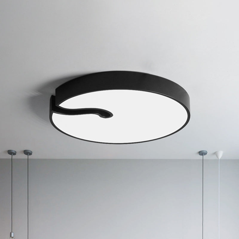 Modern Metallic Drum Flush Mount Led Ceiling Lamp In White/Black - 16/19.5 Dia Black / 16